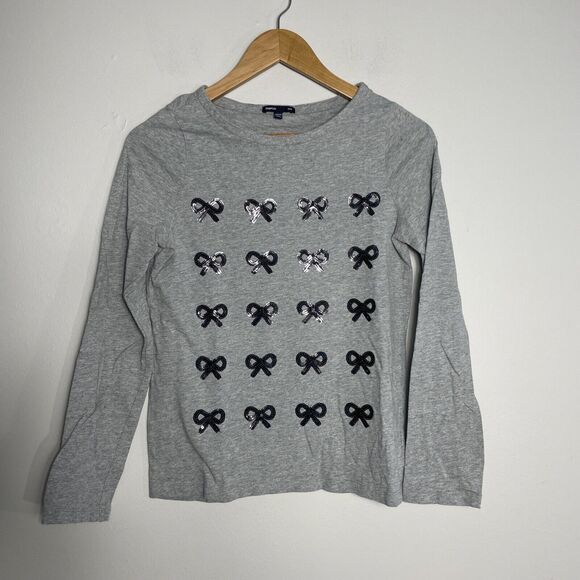 Lot Of 2 Gap Old Navy Youth Girls 14-16 Long Sleeves Top T-shirt Sequined Bows - Picture 3 of 13